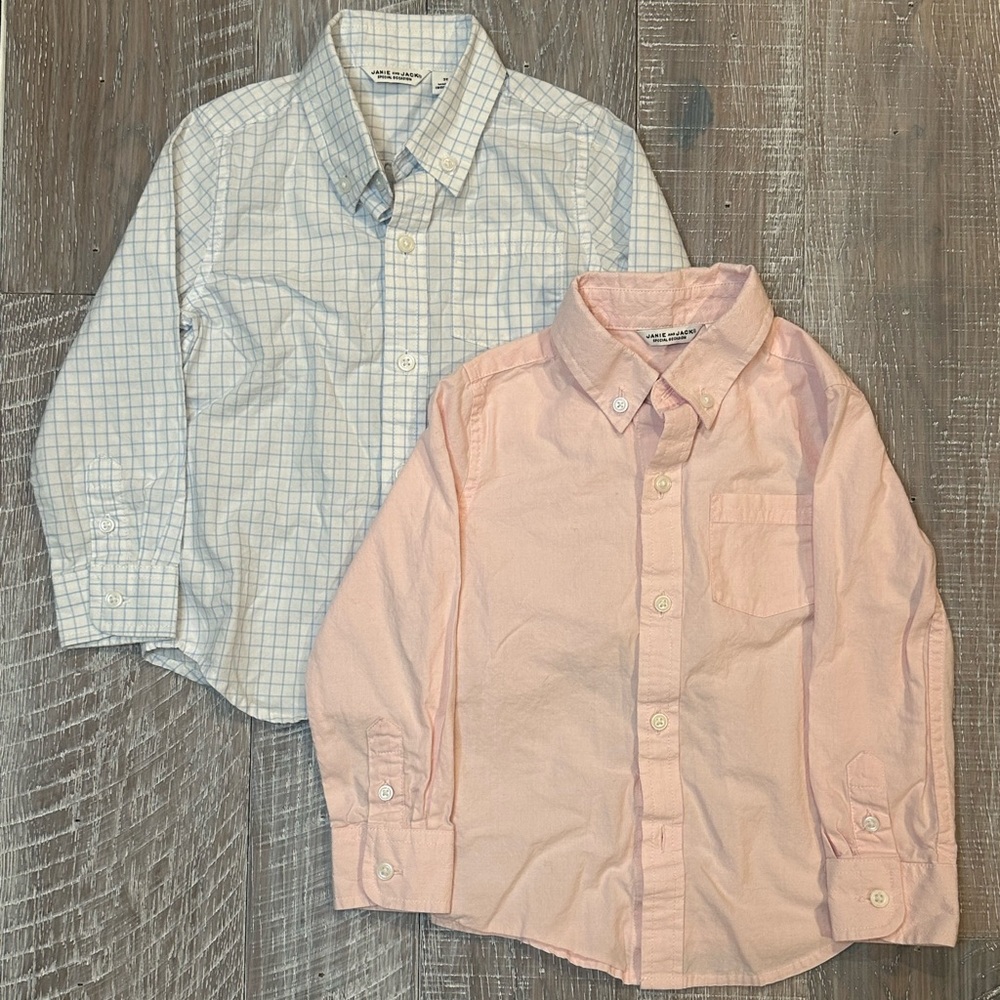 Two Janie and Jack “The Oxford Shirt” in solid pink and pale blue gingham 2T